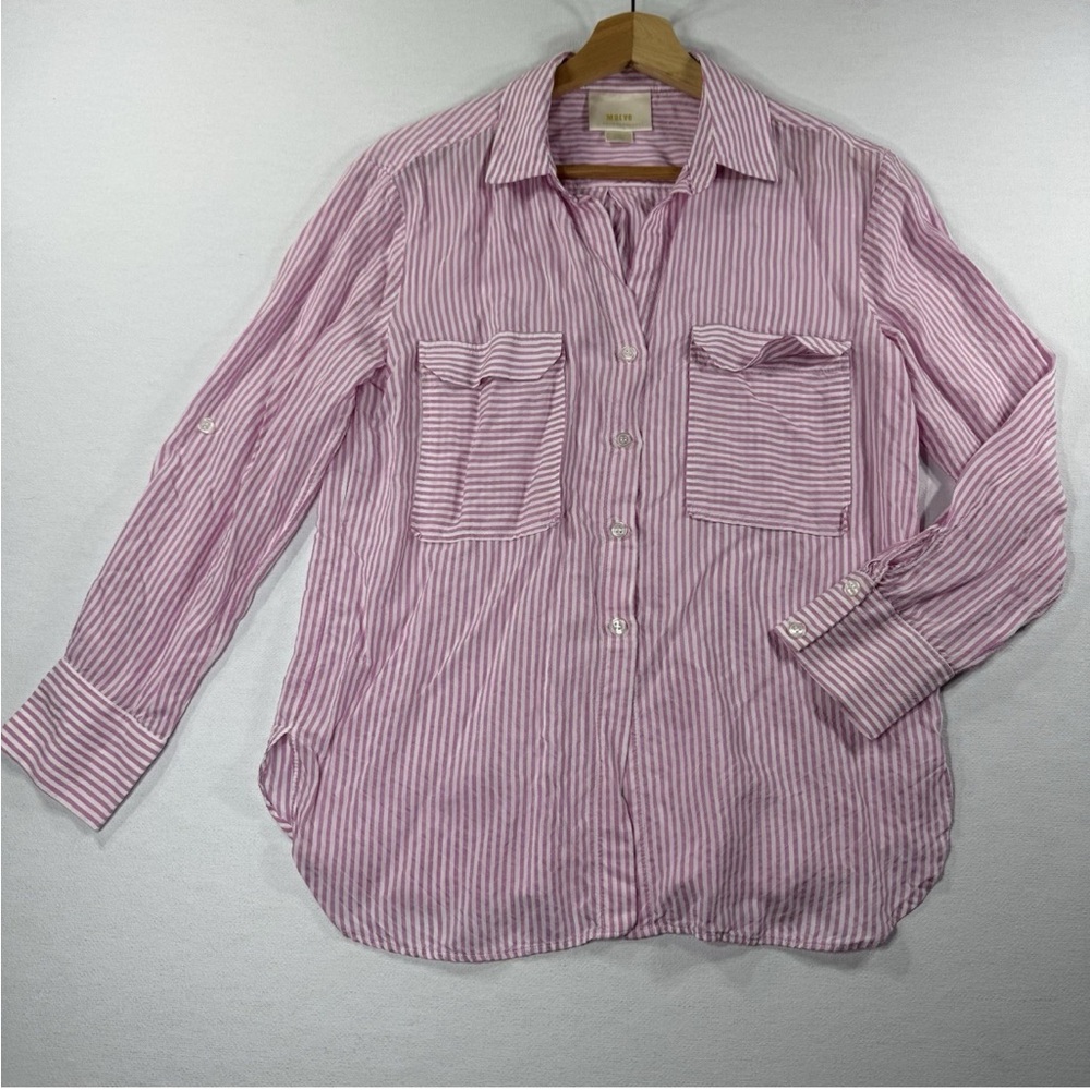 Anthropologie Maeve Zadie Striped Buttondown Pink Shirt XS P Extra Small‎ Petite